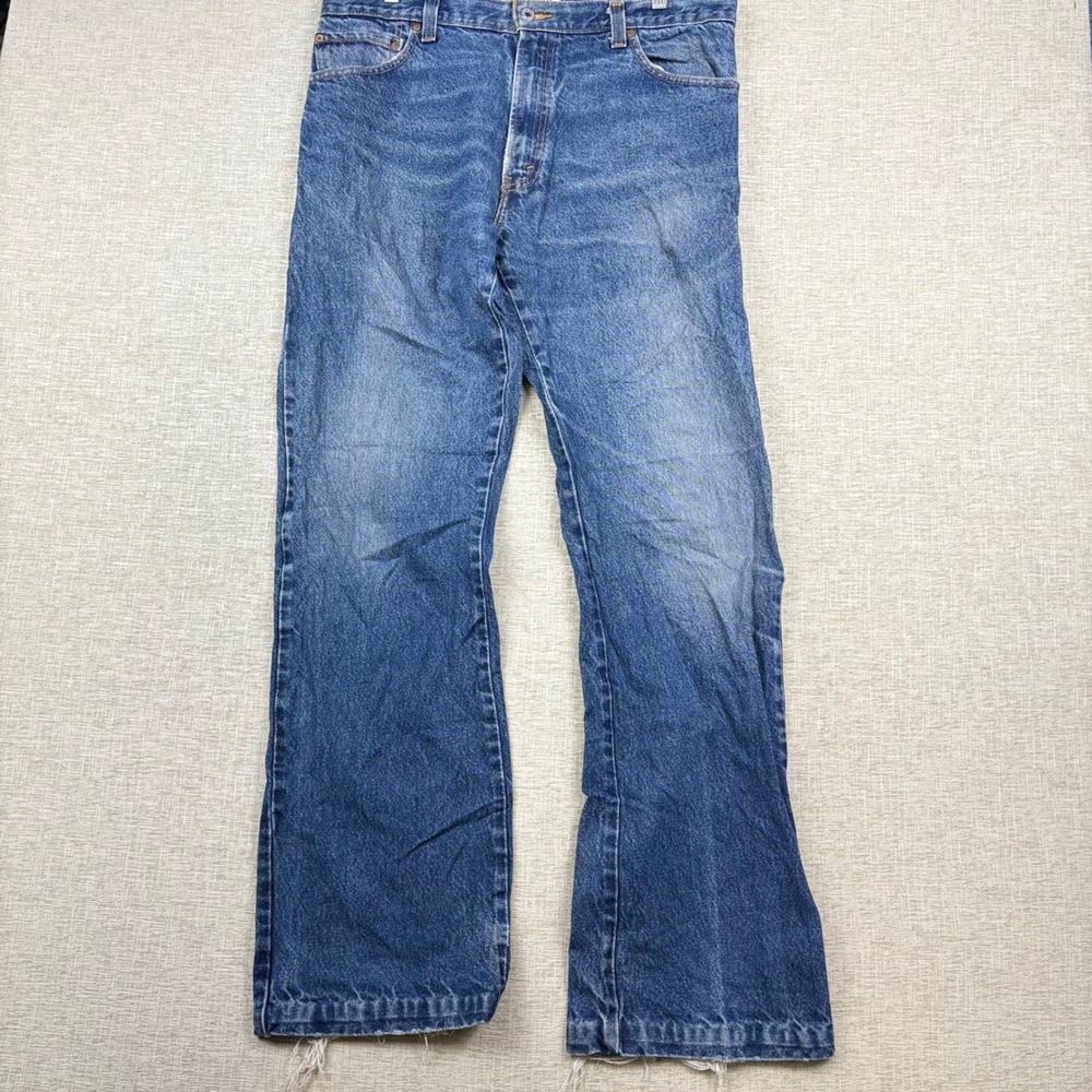 Vintage Levis 517 Bootcut Jeans Mens 36x34 Blue Light Distress Festival Denim